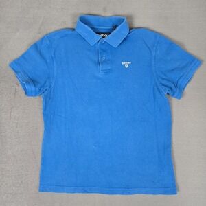 Barbour Polo Shirt Mens M (Small) Blue Cotton Pique Short Sleeve Logo Crest READ